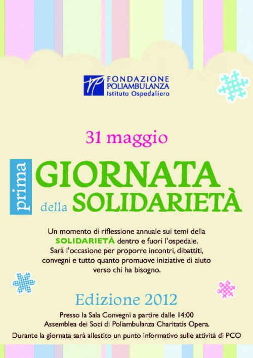 31 maggio: prima edizione della Giornata della Solidarietà