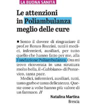 Le attenzioni in Poliambulanza meglio delle cure