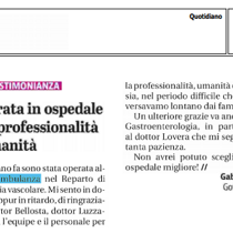 Operata in ospedale con professionalità e umanità