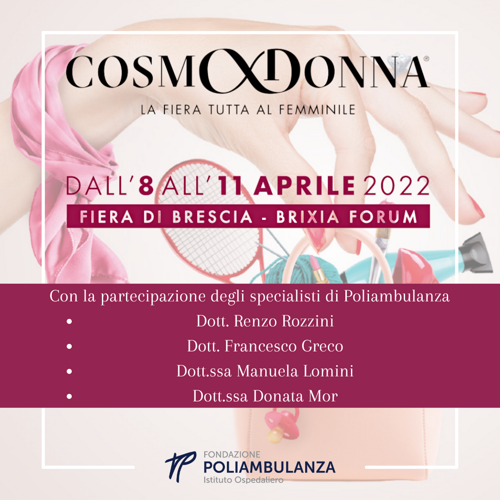 8-11 Aprile 2022: gli specialisti di Poliambulanza a Cosmodonna per parlare di salute al femminile