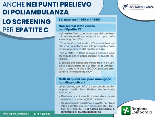 Sei nato tra il 1969 e il 1989 e non sei mai stato curato per l’Epatice C? Ti aspettiamo per effettuare lo screening