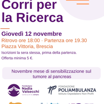 Corri per la Ricerca: giovedì 12 novembre Fondazione Poliambulanza scende in piazza contro il tumore al pancreas
