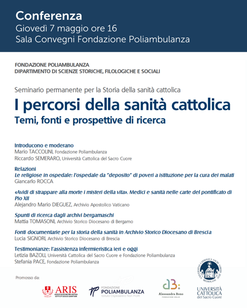 Seminario permanente sulla Storia della sanità cattolica: terzo appuntamento il 7 maggio in Fondazione Poliambulanza